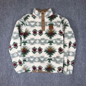 Home Free Mens Southwestern Aztec Sherpa Fleece Quarter Snap Pullover Green S